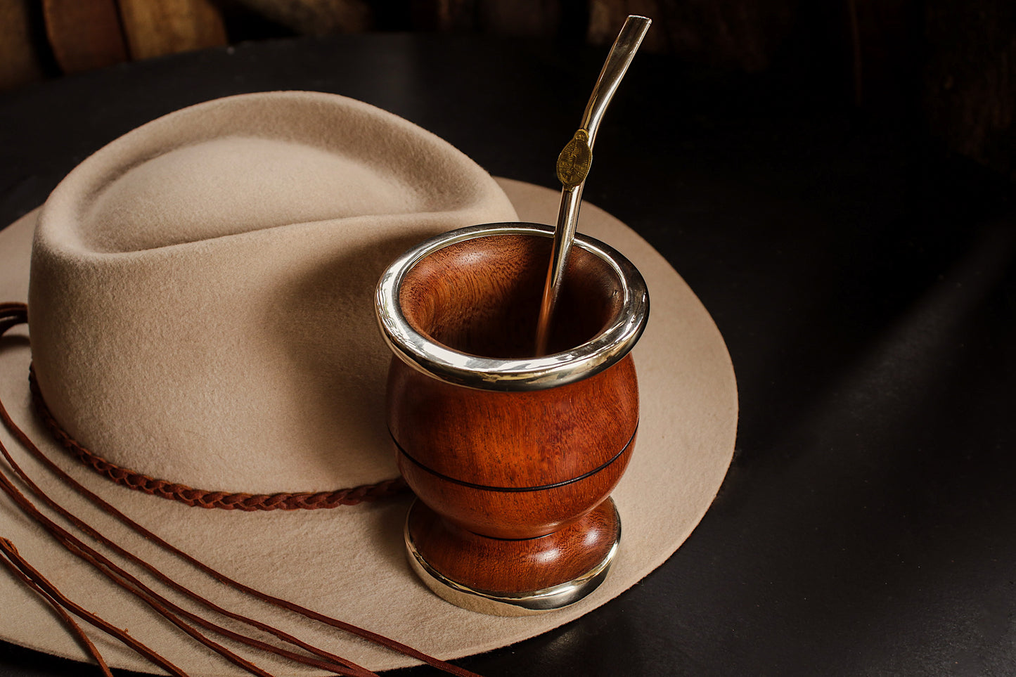 Carob and Nickel Silver Mate with metal straw