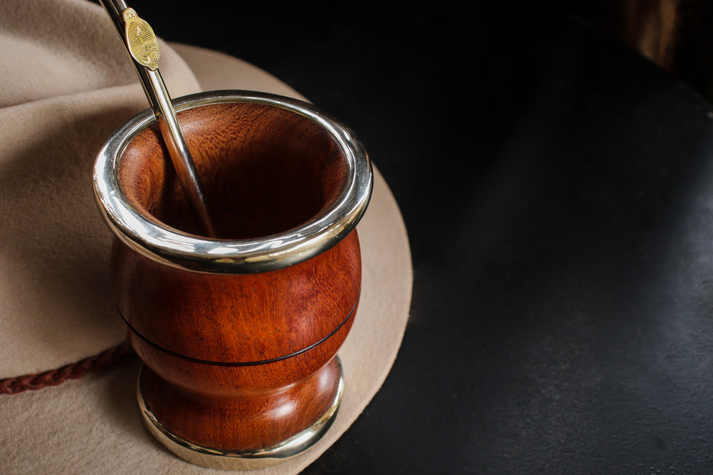 Carob and Nickel Silver Mate with metal straw