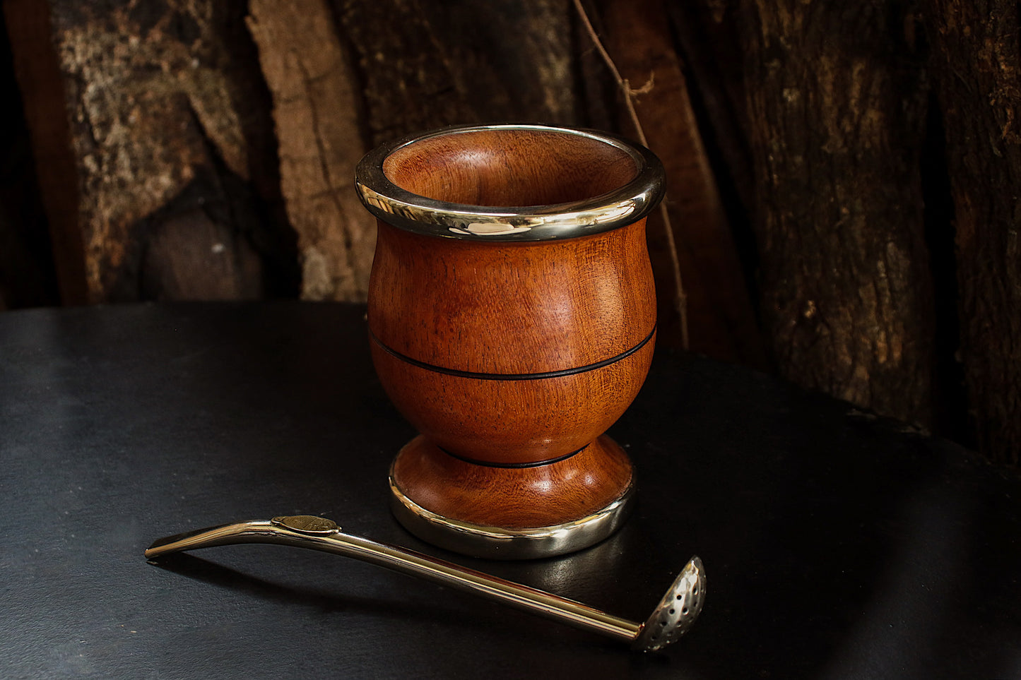 Carob and Nickel Silver Mate with metal straw