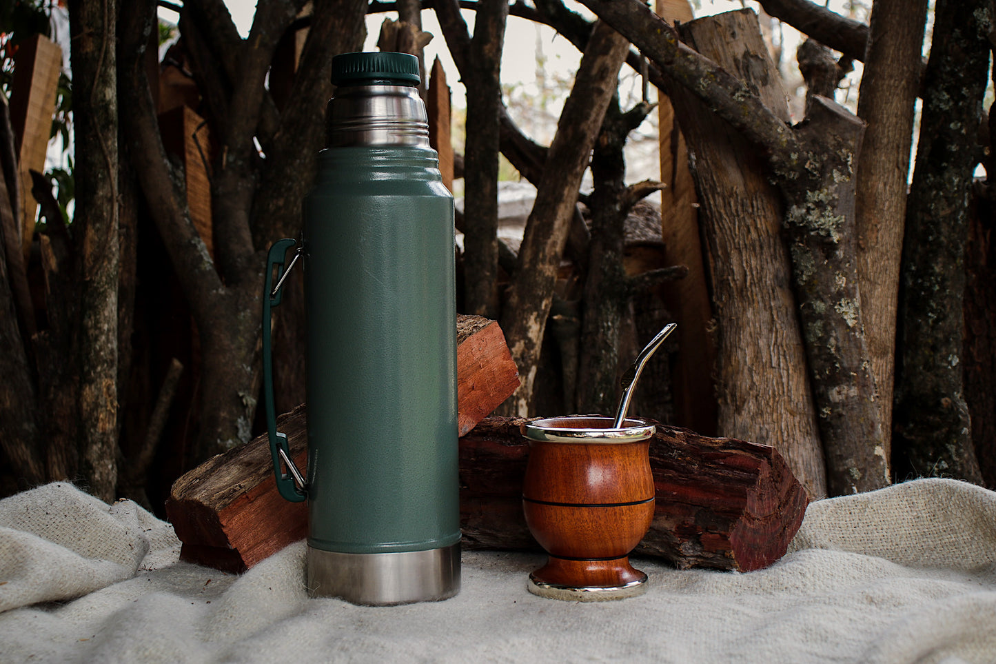 Carob and Nickel Silver Mate with metal straw