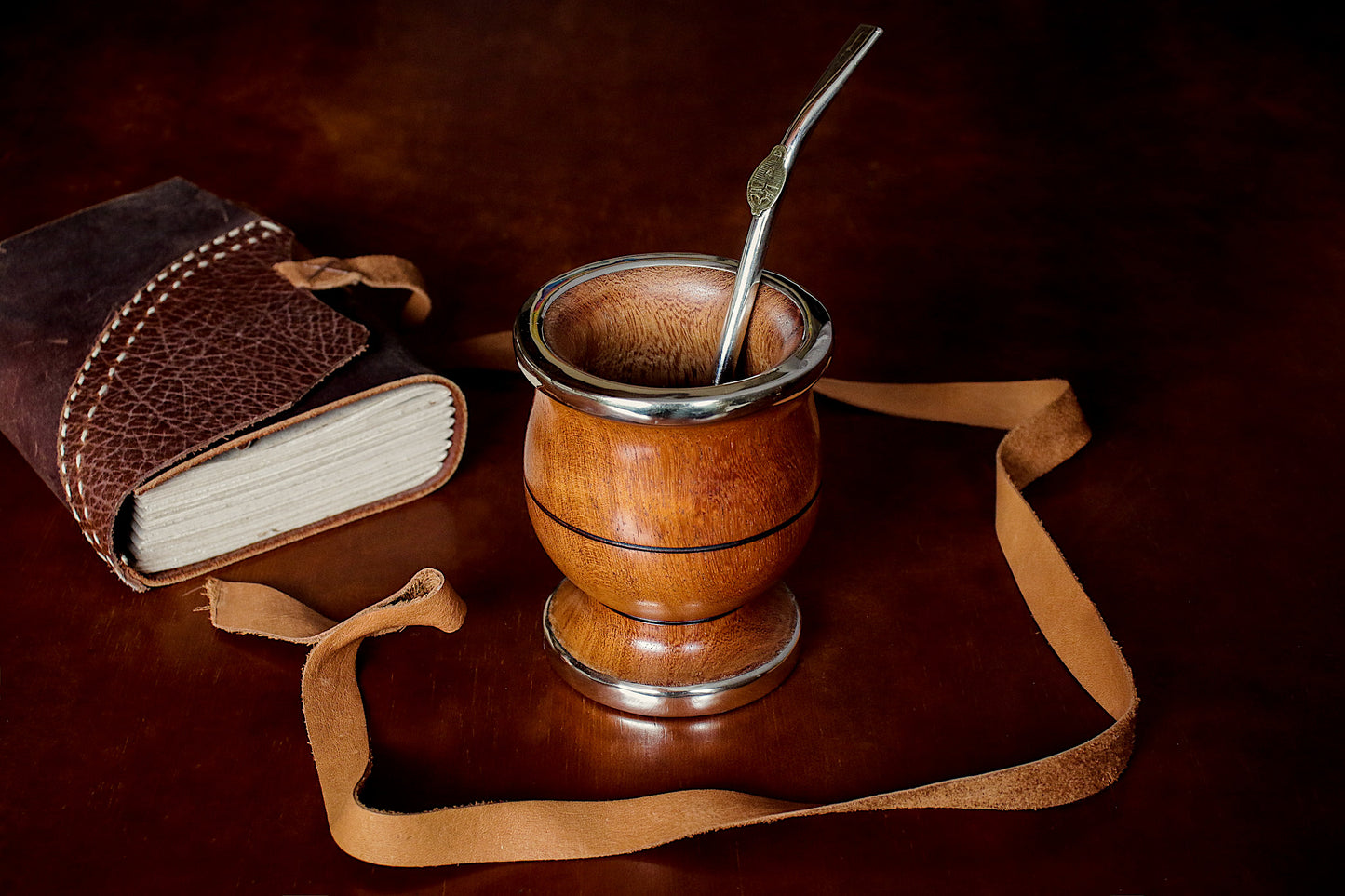 Carob and Nickel Silver Mate with metal straw