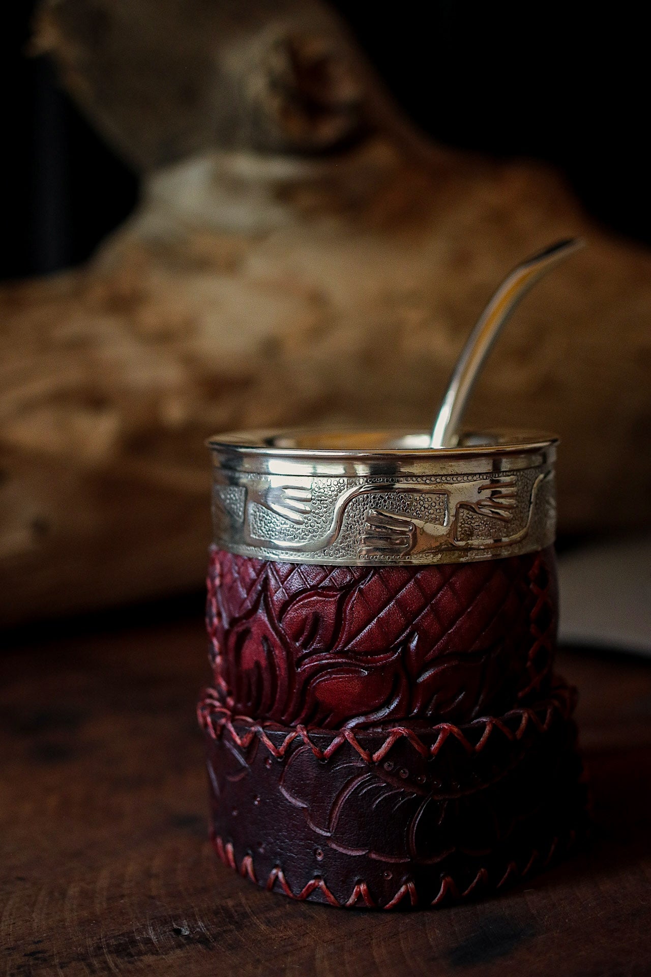 Mate criollo forrado en Cuero Natural y Bombilla