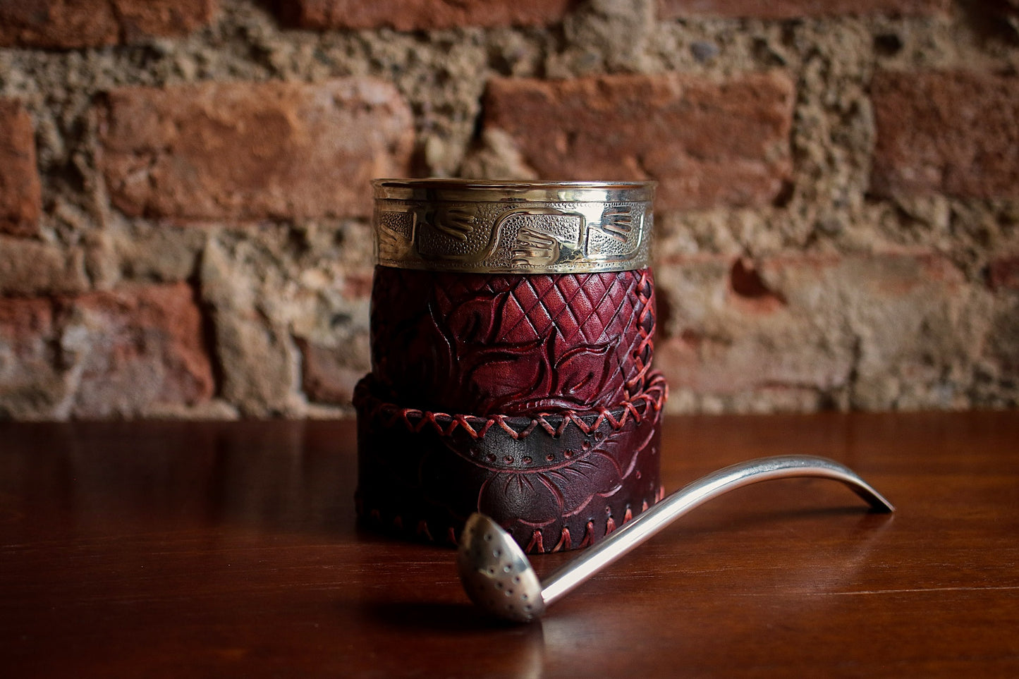 Mate criollo forrado en Cuero Natural y Bombilla