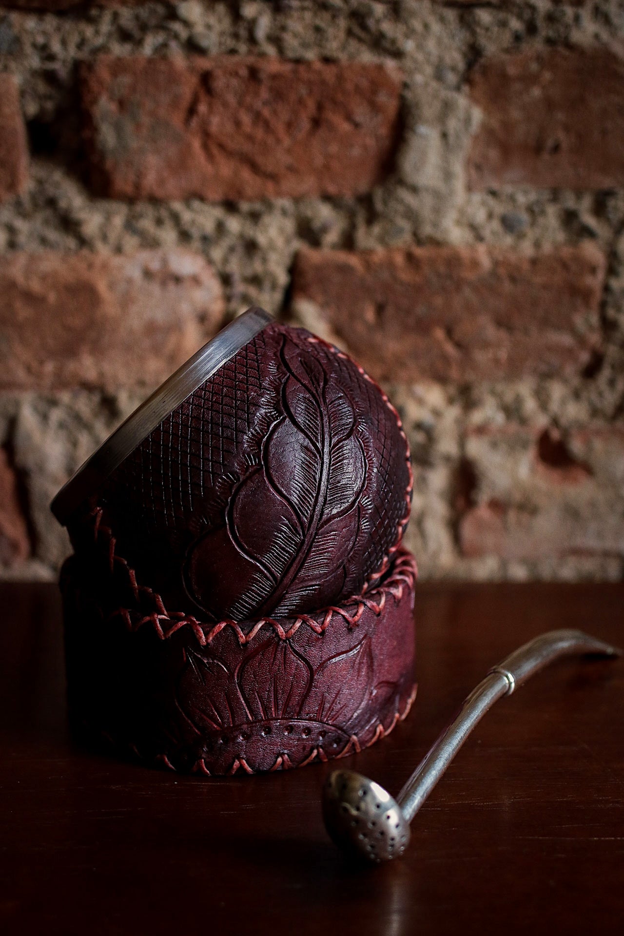 Mate criollo forrado en Cuero Natural y Bombilla