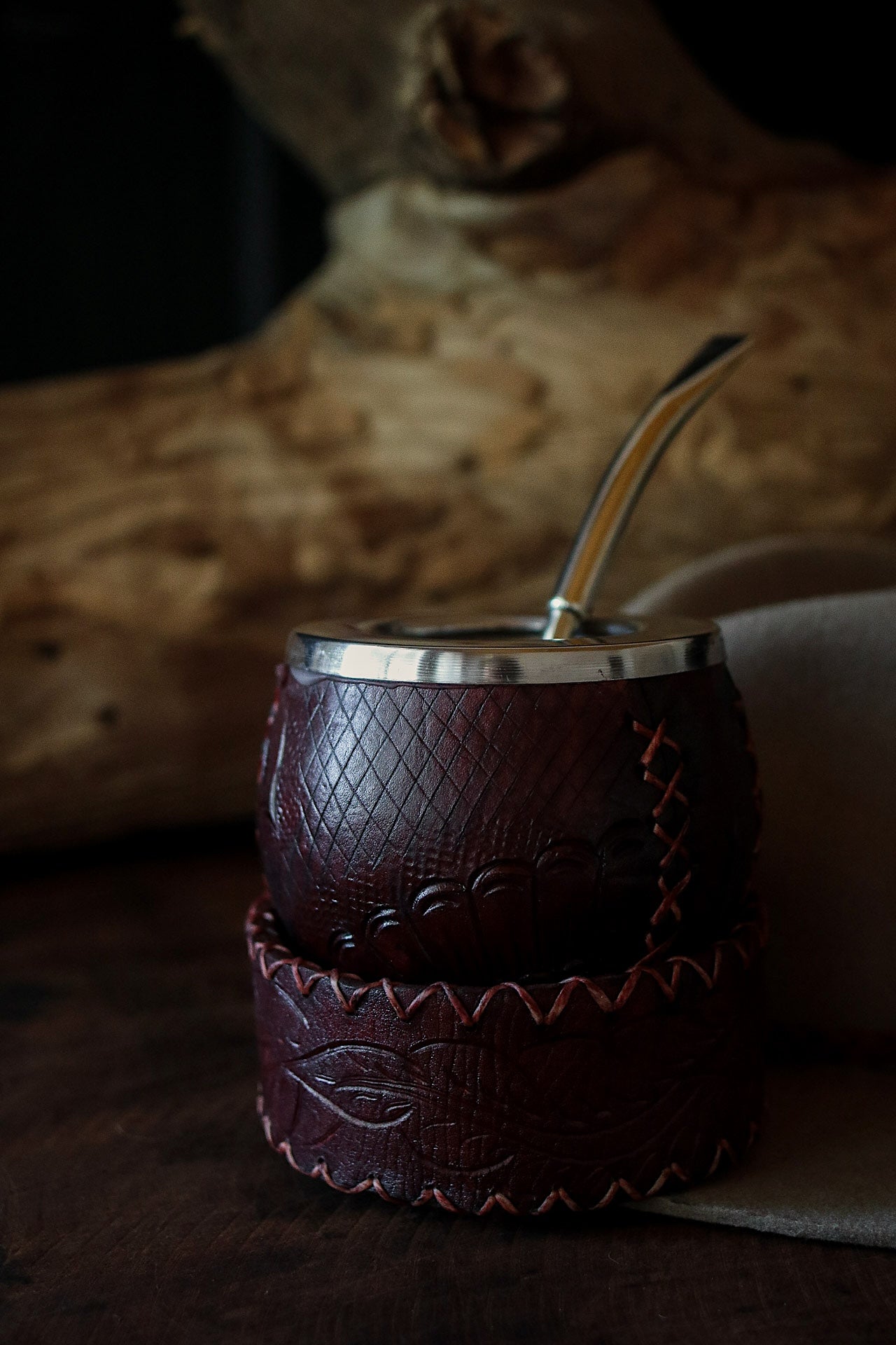 Mate criollo forrado en Cuero Natural y Bombilla