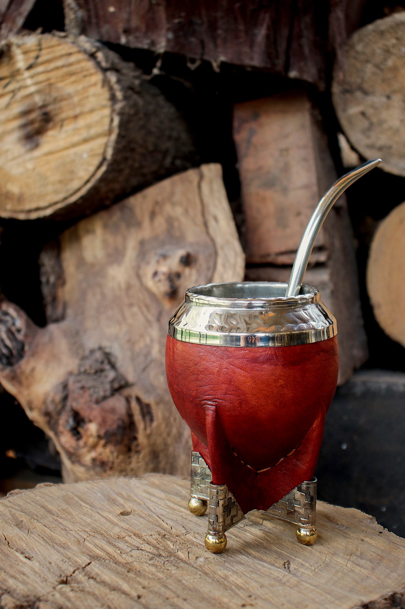 Mate de Cuero y Alpaca con Bombilla