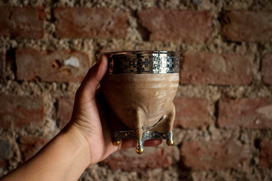 Mate de Cuero con Base de Alpaca y Bronce con Bombilla