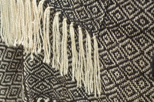 Ruana "De La Peña" Hilos Llama Baby en Telar