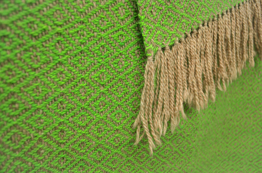 Ruana "Pasacana" Hilos Llama Baby en Telar