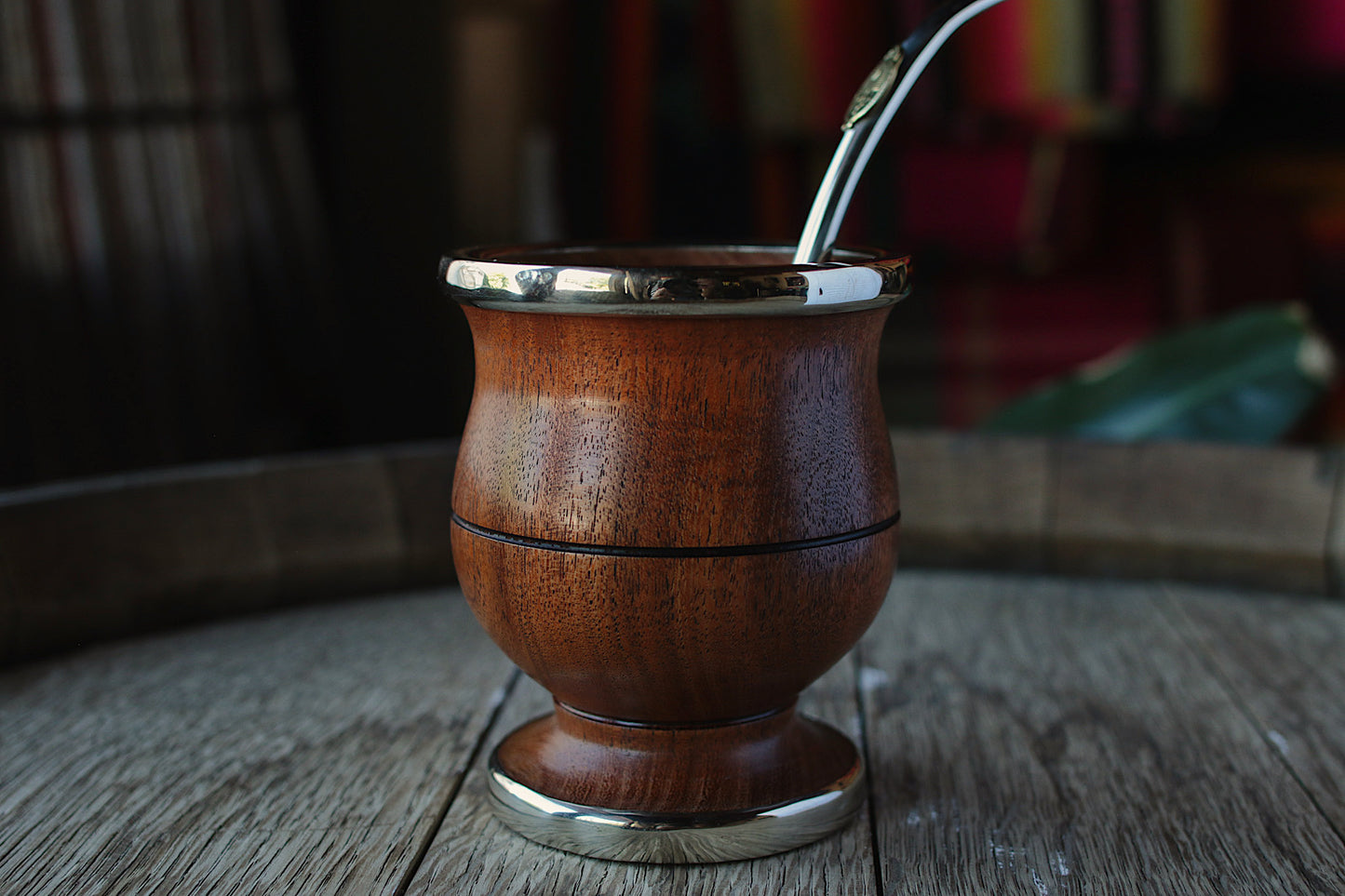 Carob and Nickel Silver Mate with metal straw