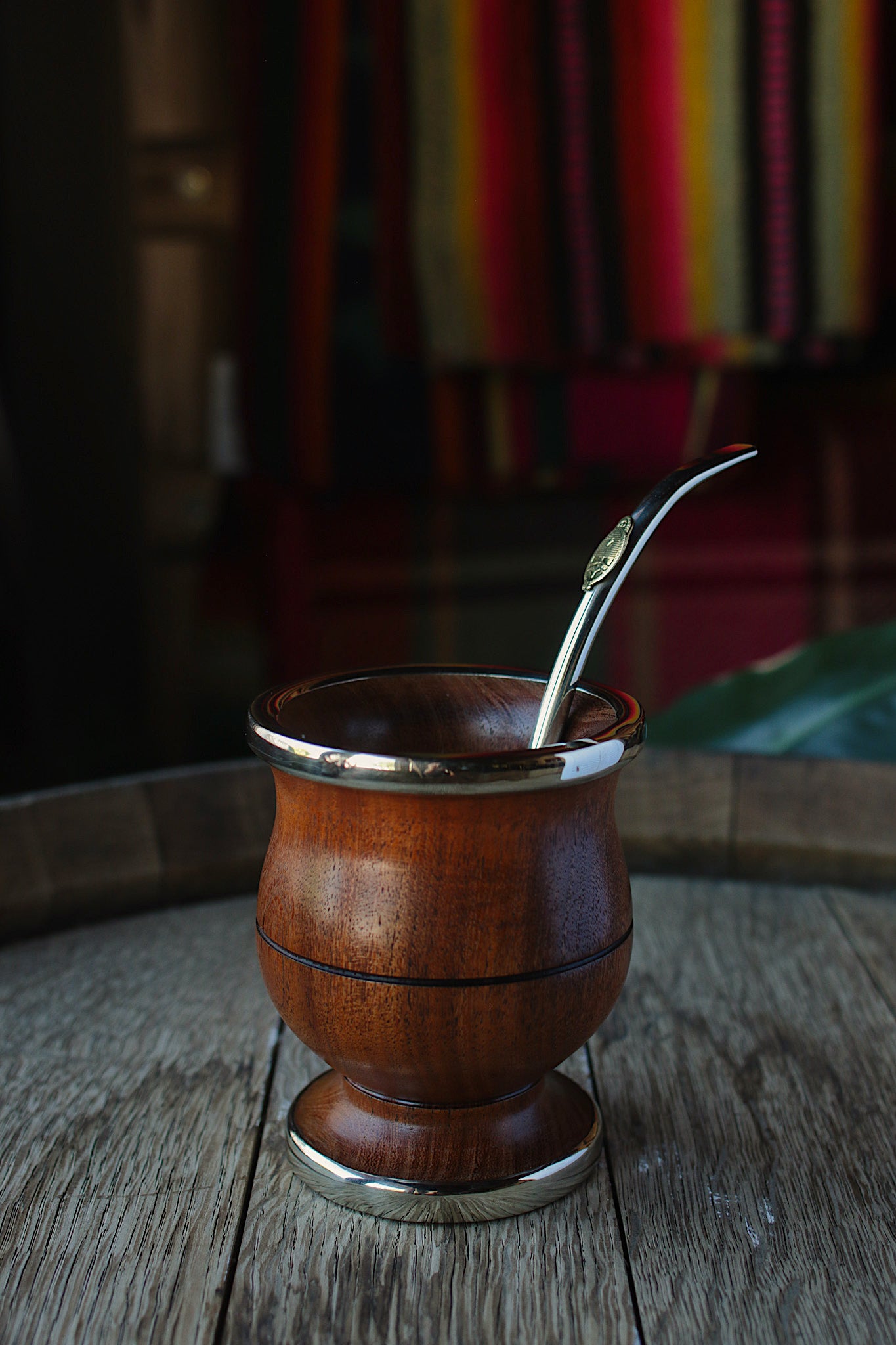 Carob and Nickel Silver Mate with metal straw