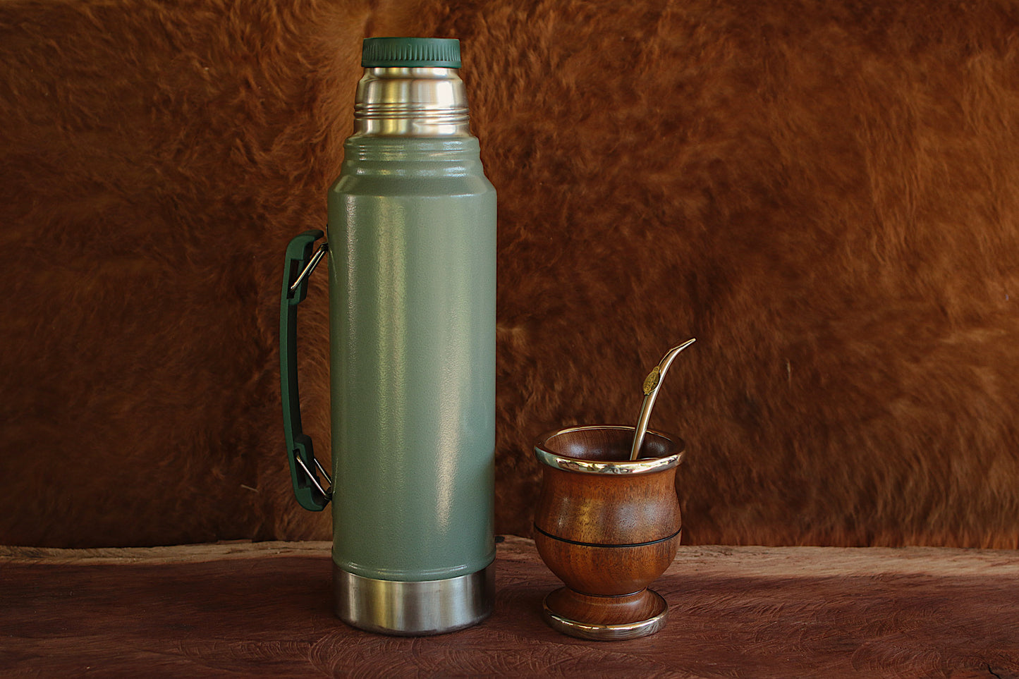 Carob and Nickel Silver Mate with metal straw