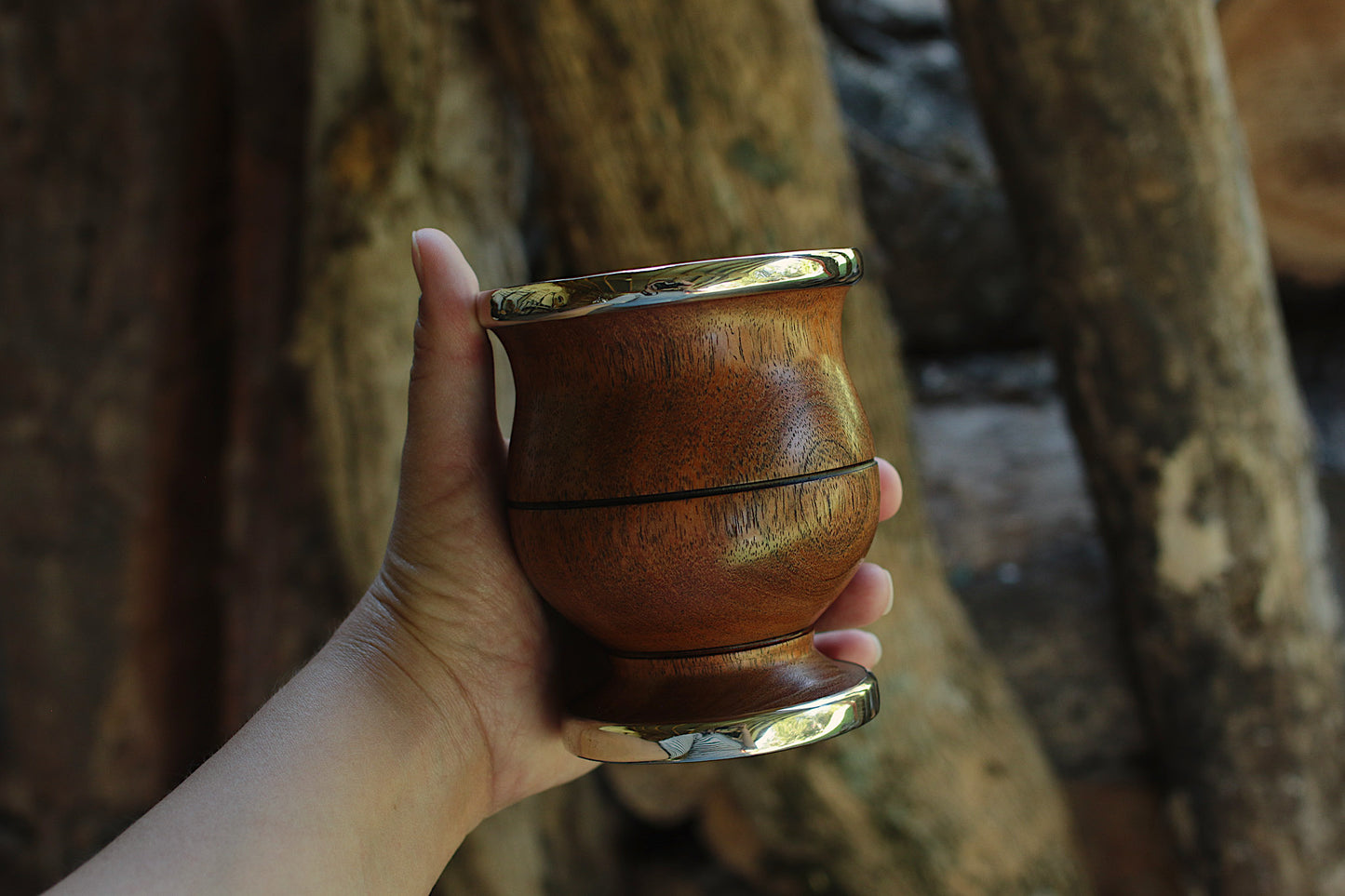 Carob and Nickel Silver Mate with metal straw