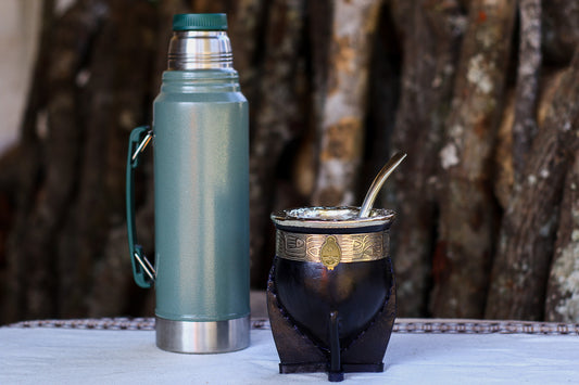 Mate Imperial Cuero y Alpaca con Escudo Nacional Bronce