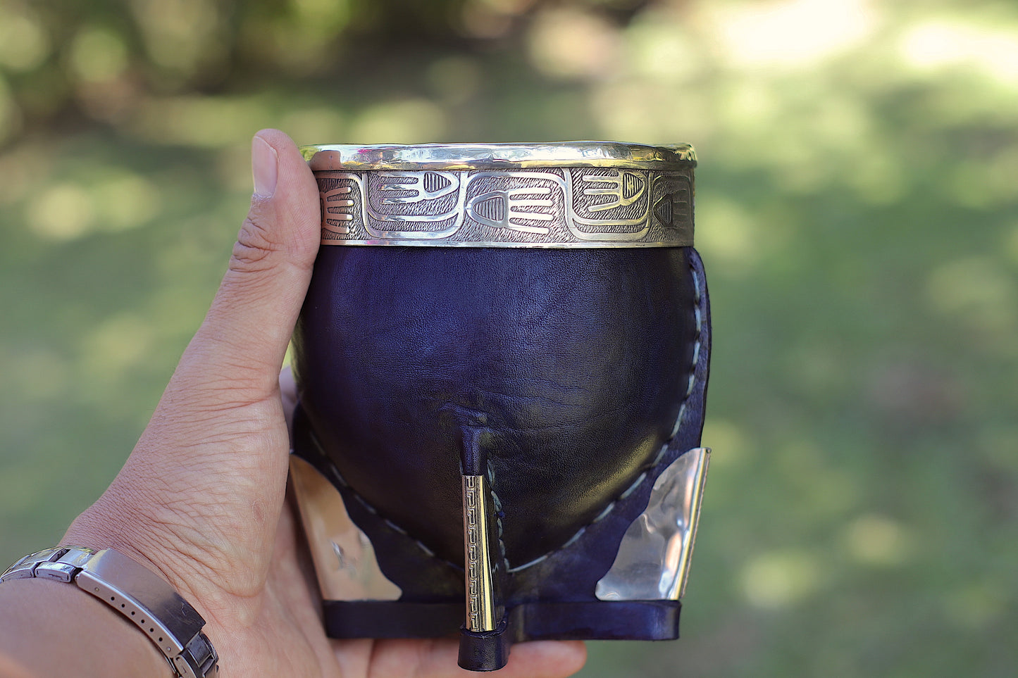 Mate Imperial Leather and Nickel Silver metal straw
