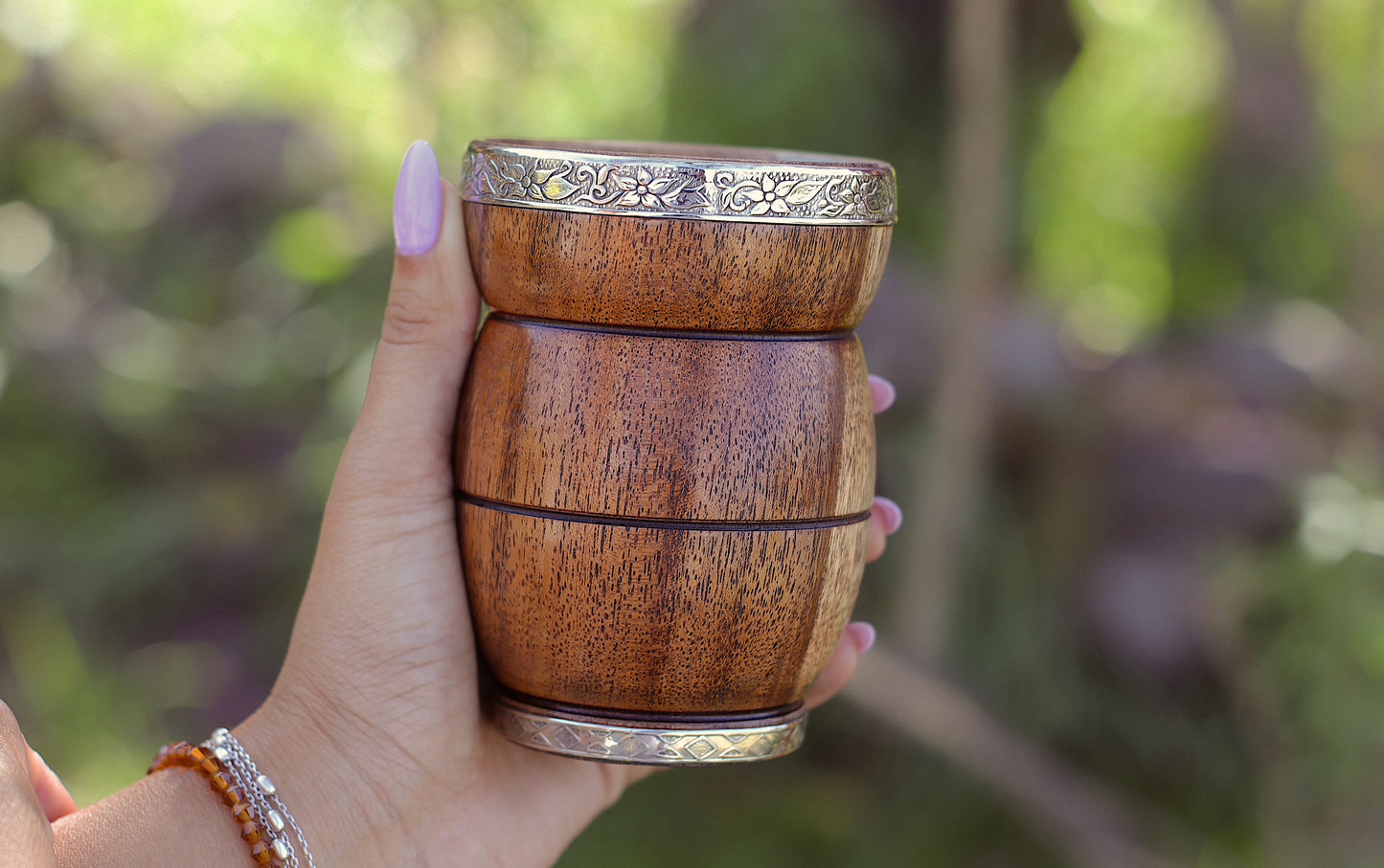 Carob and Nickel Silver Mate with metal straw