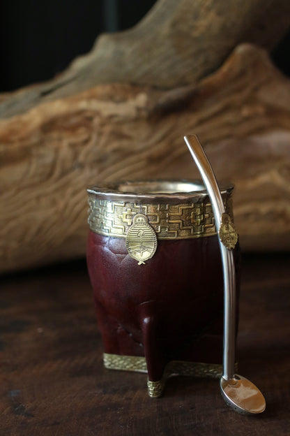 Mate Imperial de Cuero y Bronce con Bombilla