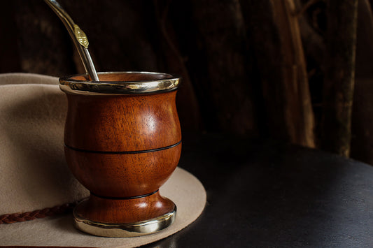 Carob and Nickel Silver Mate with metal straw