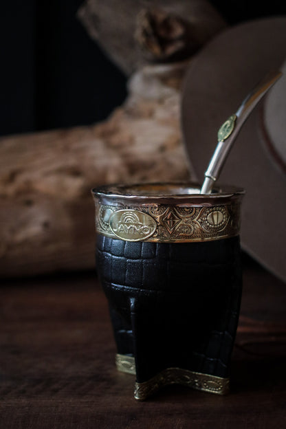 Mate Imperial de Cuero y Bronce con Bombilla