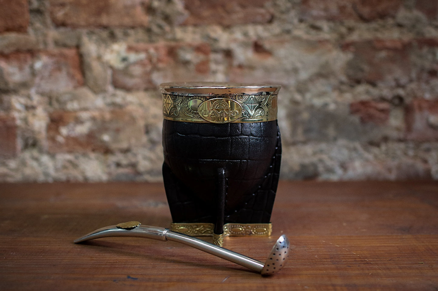 Mate Imperial de Cuero y Bronce con Bombilla