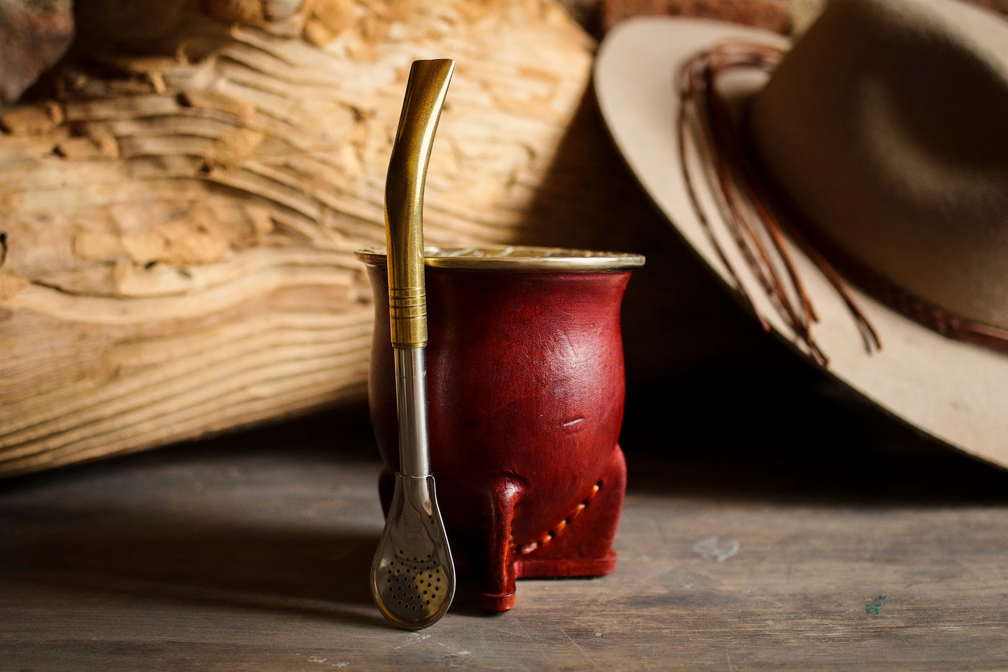 Mate de Cuero y Alpaca con Bombilla