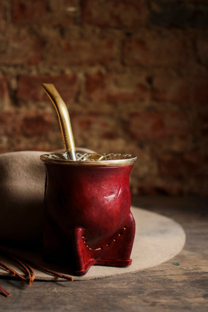 Mate de Cuero y Alpaca con Bombilla