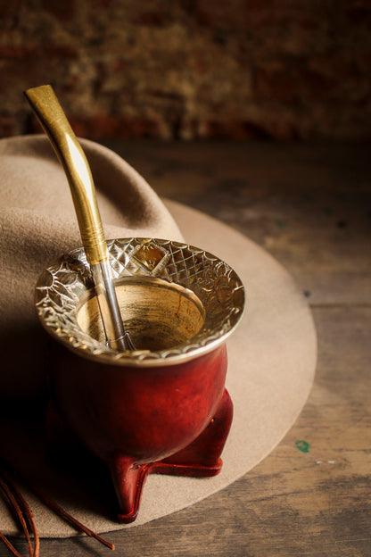 Mate de Cuero y Alpaca con Bombilla
