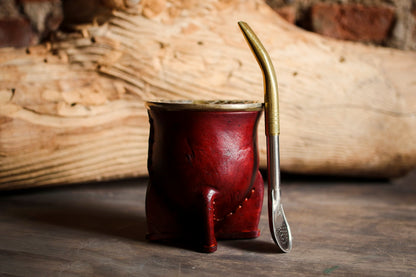 Mate de Cuero y Alpaca con Bombilla