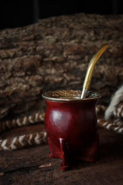 Mate de Cuero y Alpaca con Bombilla