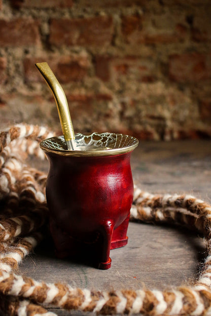 Mate de Cuero y Alpaca con Bombilla