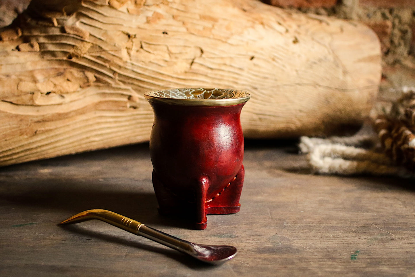 Mate de Cuero y Alpaca con Bombilla