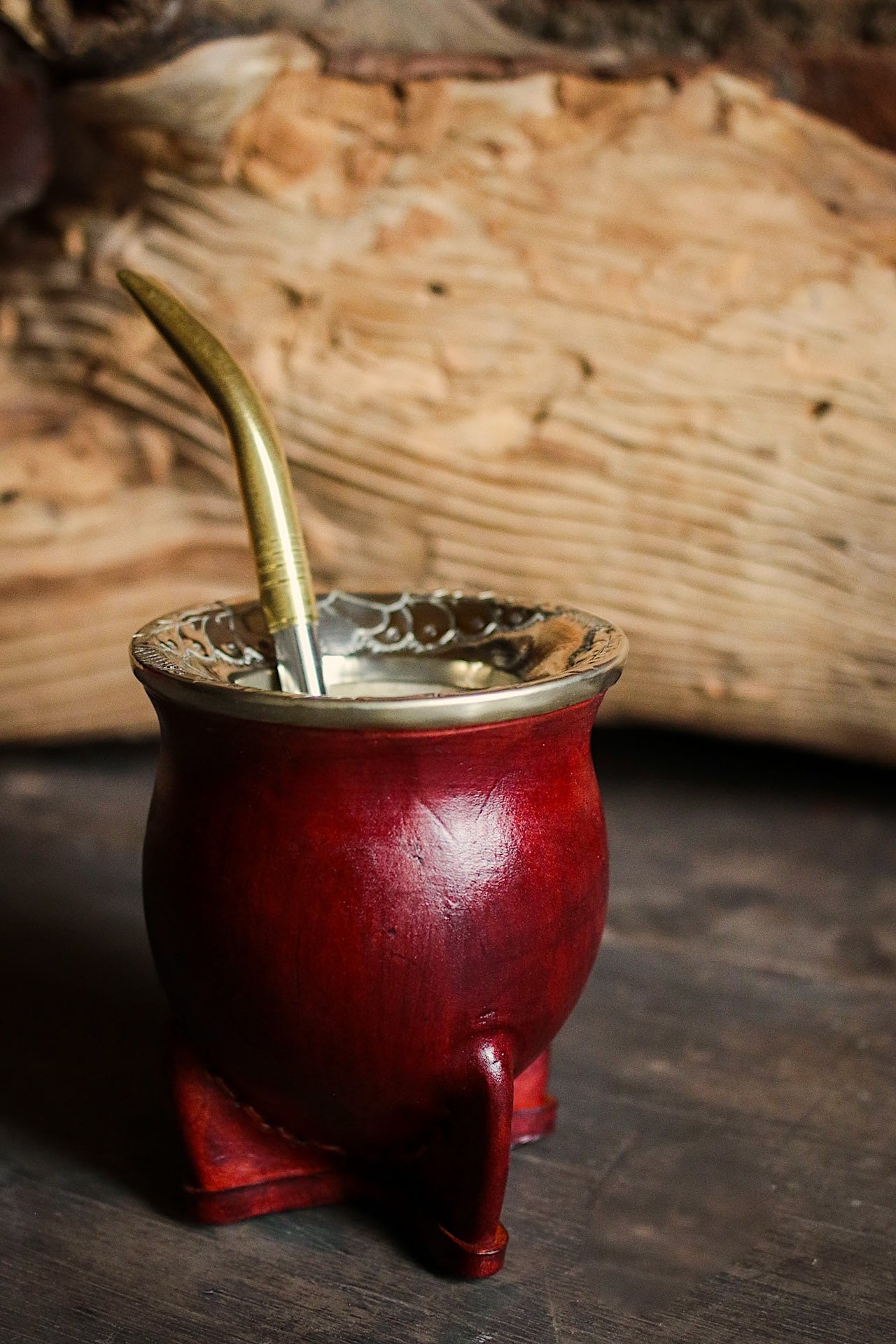 Mate de Cuero y Alpaca con Bombilla
