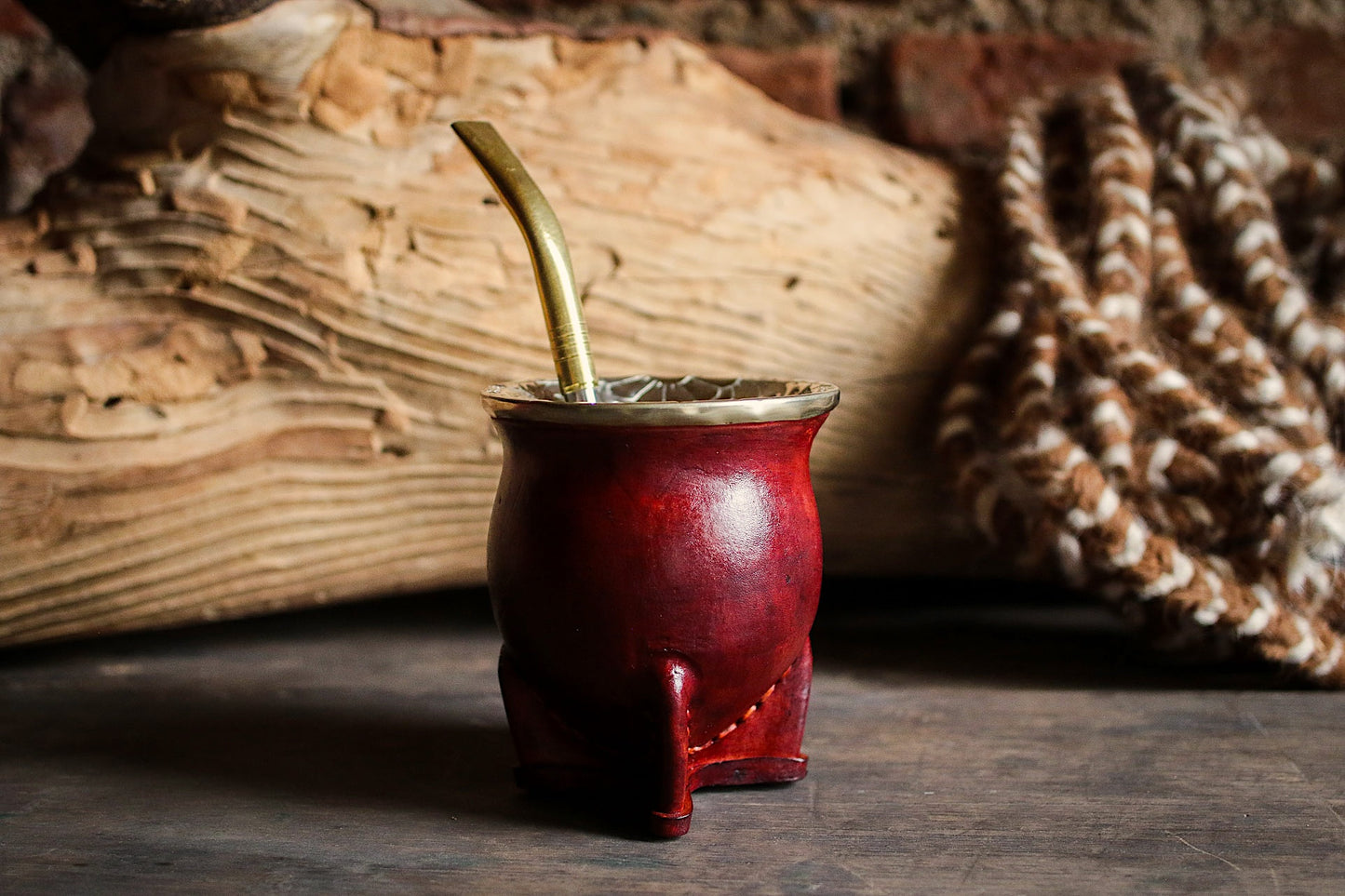 Mate de Cuero y Alpaca con Bombilla