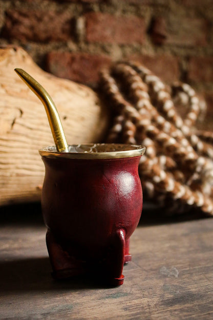 Mate de Cuero y Alpaca con Bombilla