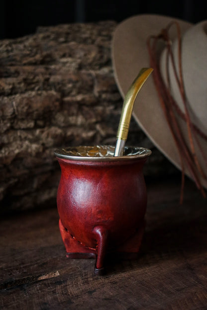 Mate de Cuero y Alpaca con Bombilla