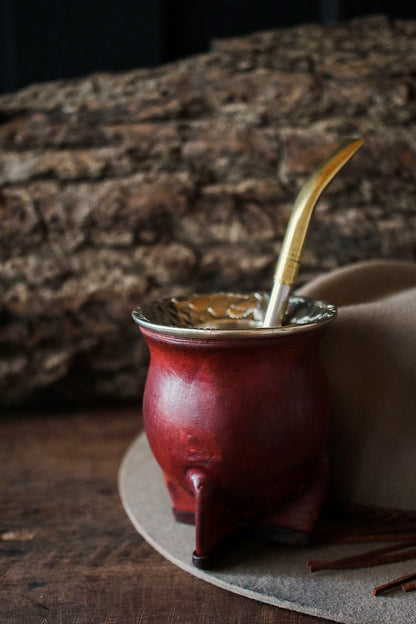 Mate de Cuero y Alpaca con Bombilla