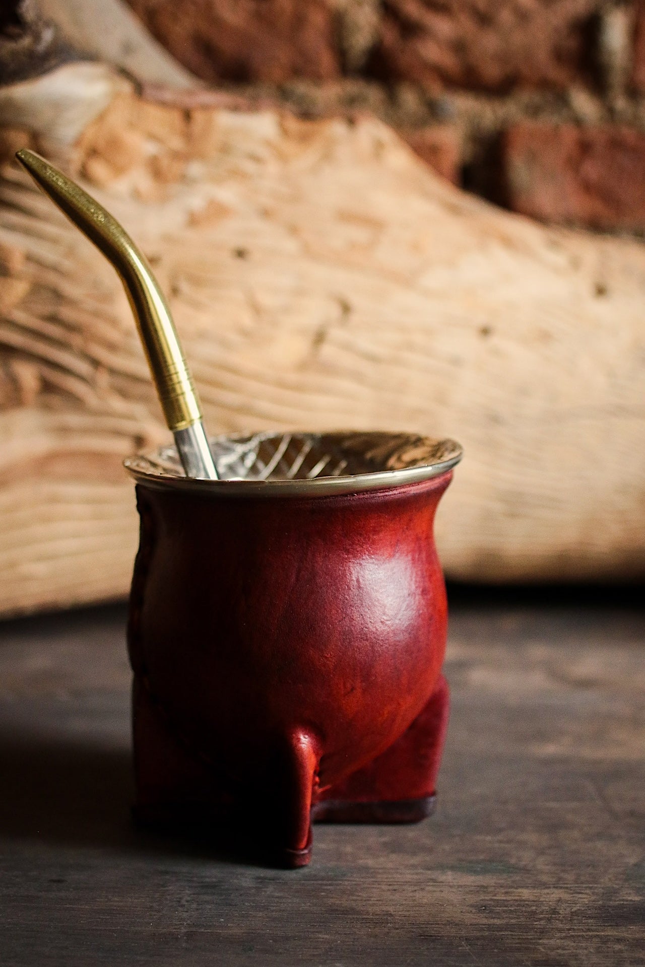 Mate de Cuero y Alpaca con Bombilla