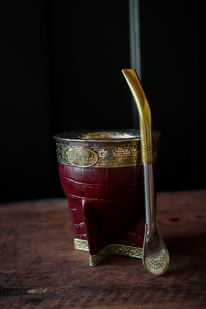 Mate Imperial de Cuero y Bronce con Bombilla