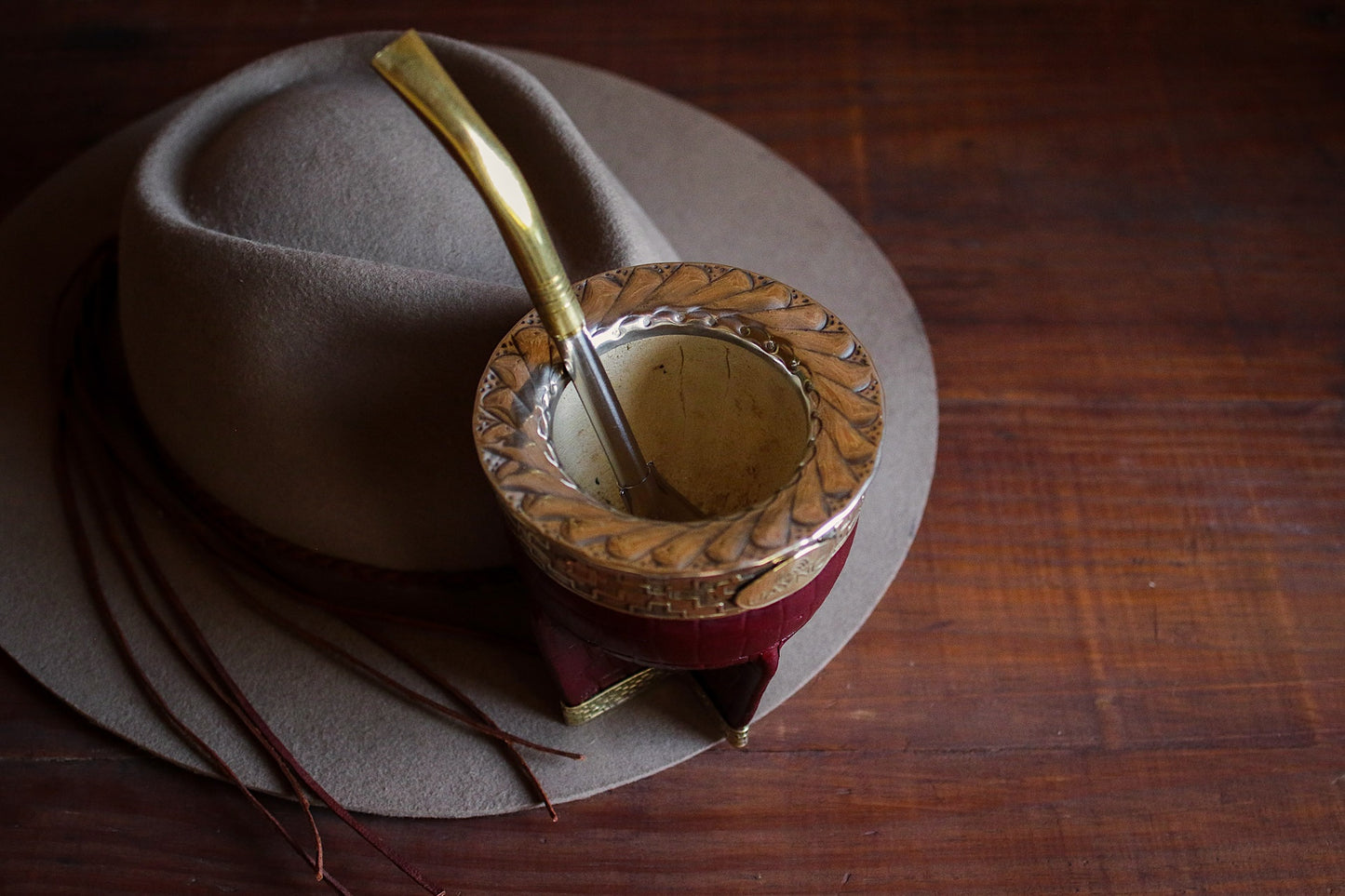 Mate Imperial de Cuero y Bronce con Bombilla