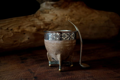 Mate de Cuero con Base de Alpaca y Bronce con Bombilla